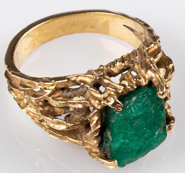 18 KT Raw Emerald Ring